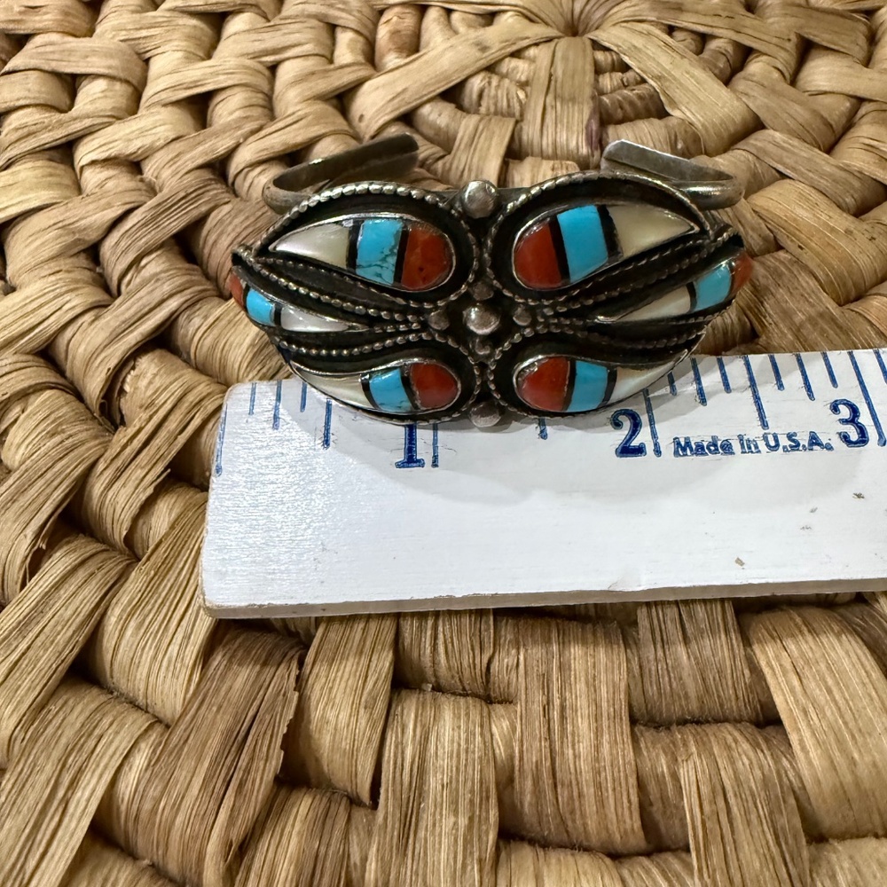 Vintage Zuni Sterling, Turquoise, Coral & MOP - Picture 8 of 10